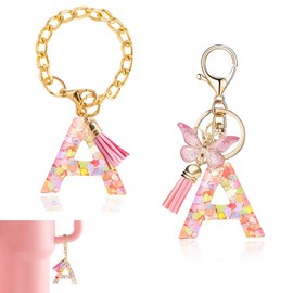 Ruqizhi Initial Letter 2PCS Keychain Cute Letter Charm Accessories with Butterfly Tassel for Cup with Handle for Women Girls