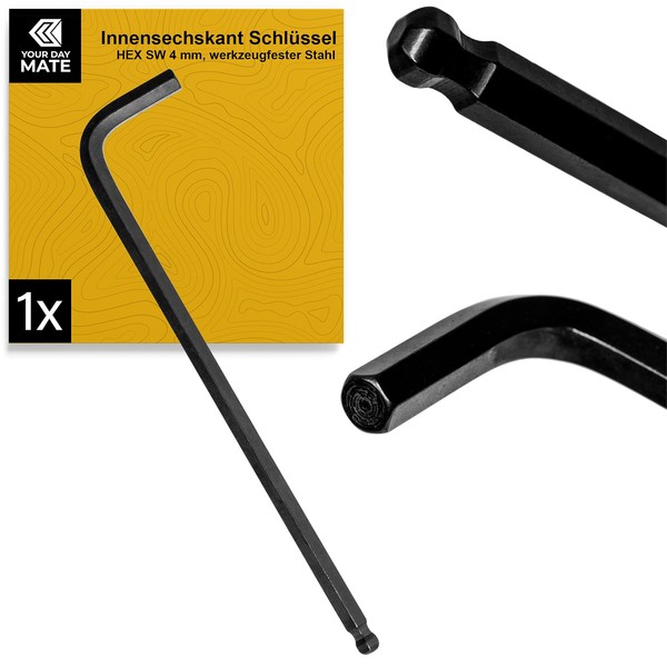 Hexagon Socket Key, 1 Piece, Hex SW 4 mm, Tool-Resistant
