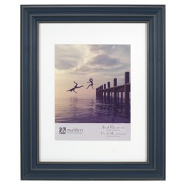 Malden International Designs 8x10 11x14 Rustic Blue Matted Picture Frame,2428-80