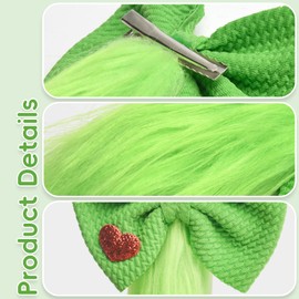 Green Furry Hair Bow Headband Clip Costume Accessories for Girls Women Christmas Theme Party