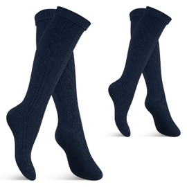 Celodoro Women's and Men's Costume Knee Socks (2 Pairs) Oktoberfest Stockings with Envelope, navy, 43 - 46