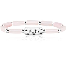 Tobestu Inspirational Faith Bracelet - Pink Quartz Rectangle Beaded Religious Jewelry Bracelets for Women Girls Suitable for Daily Wear YA4824