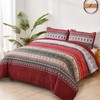 WONGS BEDDING Boho Queen Quilt Set, Red Bohemian Quilt Bedding