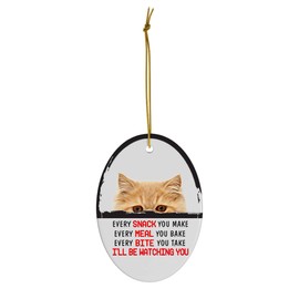 Every Snack You Make I'll Be Watching You Ginger Persian Cat Christmas Ornament - Funny White Oval Ceramic Decoration Gifts for Longhair Iranian Cat Lovers