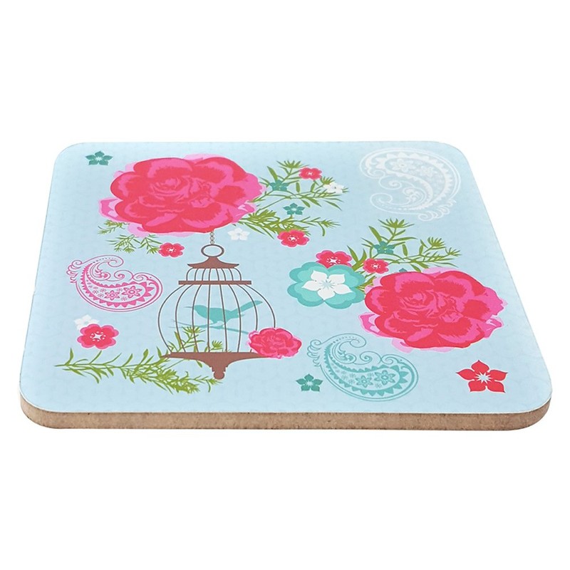 com-four® 16 x Wooden Drinks Coasters, Glass Coasters with Rose