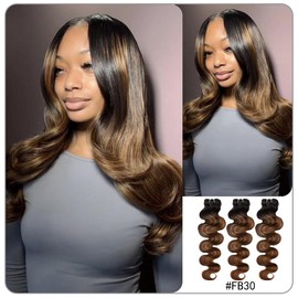 [Wequeen] Brown Highlight Body Wave Human Hair Bundles Brazilian 100% Human Hair Budget Friendly 10A Grade Viral Hair Bundles FB30 P4/27 - Color: 4/27, Length: 26" 1pcs
