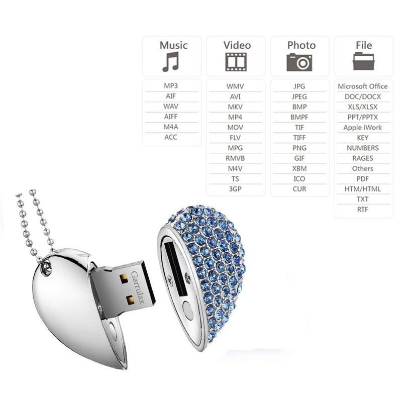 Garrulax USB Stick, Premium USB 2.0, Diamond Heart Shape 8GB