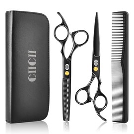 CIICII Tijeras para Cortar Cabello Profesional, 6.7" Tijeras Barbero, Tijeras de Peluqueria, 8Pzs Kit para Cortar Cabello (Tijeras para Degrafilar & Tijeras Cortar Pelo) para Bricolaje Hogar Barberia