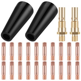 Ihvewuo 24Pcs MIG Welding Kit Flux Core Gasless Nozzle 0.8/0.9mm Brass Welding Tips Replacement MIG Welder Accessories Compatible with Century FC90|80GL Easy Weld 261308|306