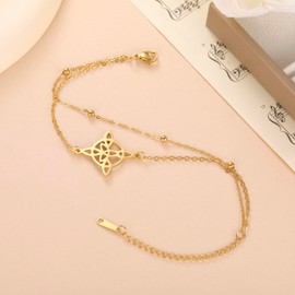 KKJOY Witches Knot Double Layered Bracelet Stainless Steel Celtic Triangle Knot Wiccan Symbol Bracelet Magic Knot Witchcraft Amulet for Women Charming Ladies (Gold)