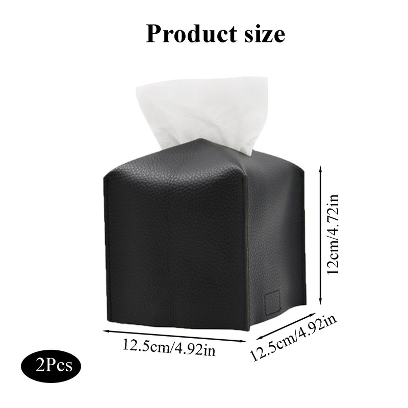Square Leather Tissue Box with Bottom Strap PU Leather Modern