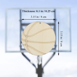 Creaides 20pcs Basketball Wood DIY Crafts Cutouts Wooden Basketball Shaped Hanging Ornaments Wood Tags with Twines for DIY Project Sport Themed Party Decorations