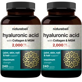 NatureBell 2 Pack Hyaluronic Acid Supplements 2,000 mg | 480 Total Capsules, with MSM & Hydrolyzed Bovine Collagen – 3 in 1 Support for Skin Hydration, Joint Lubrication, Hair, and Eye Health
