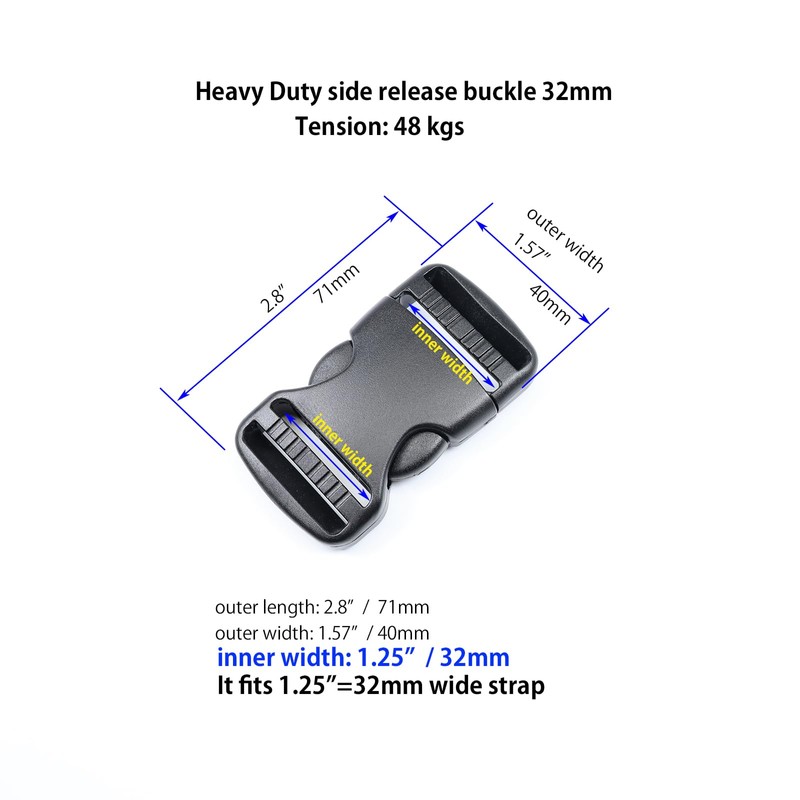 Ahijklmn Plastic Side Release Buckle Clips 32mm Heavy Duty Plastic