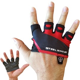 Steel Sweat Workout Gloves - Best for Gym, Weightlifting, Fitness, Training and Crossfit - Made for Men and Women who Love Weightlifting & Exercise - Skins Pro (Red, Medium)