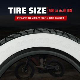 ZUKKA 20 x 4.0 E-Bike Tire 1/2 Pack Fat Tire High Performance Fat White Wall Replacement Folding Mountain Bike Tire High-Density Bike Tires for MTB E Bikes
