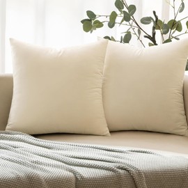 LANE LINEN Throw Pillow Inserts Pack of 4-18 x 18 Inches Cream Velvet Pillows for Sofa, Couch and Bed - Indoor Decorative Pillows