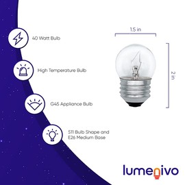 lumenivo G45 Oven Light Bulb Replacement 40 Watt Appliance Bulb for Oven, Refrigerator, Microwave - High Temperature Bulb - E26 Medium Base - 2300K Warm White - 120 Volt - 2 Pack
