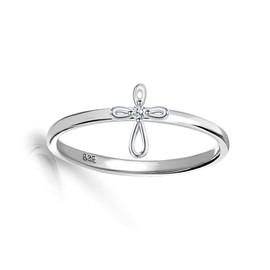 Precious Pieces Sterling Silver Baby Ring with Infinity Cross for Baptism, Christening, Dedication, First Communion Gift for Babies, Toddlers, or Little Girls (Size 2)