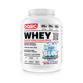 BASIC SUPPLEMENTS BASIC SUPPLEMENTS Whey Protein Powder, 25g Protein, Complete Amino Acid Profile, Gluten-Free, Low Fat, RBST-Free, Supports Muscle Recovery & Antibody Health (5 Pound, Blue Marshmallow)