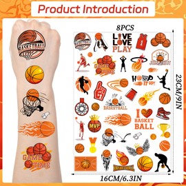 Yoyuspy Basketball Temporary Tattoos Stickers - 200+ Basketball Party Favors Decorations Game Time Tattoo Temporary Gifts for Kids Adults Basketball Birthday Party Decoration Decor Supplies Prizes