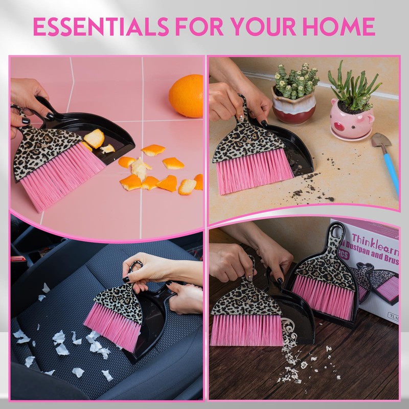 THINKLEARN 2PCS Mini Dustpan and Brush Set, Small Broom and