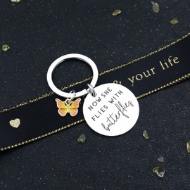 Passed Loved Ones Memorial Keychain Gifts Women Sympathy Bereavement Gift for Loss of Loved One Now She Flies with Butterflies for Loss of Mother Dad Grandma Sister Daughter Friend Thoughtful Presents