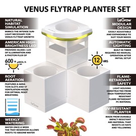 LeGrow Venus Fly Trap Pot, 50000lux Grow Light with Timer, 7 Days Watering Free, Indoor Planter with Drainage Hole & Self-Watering Tray for Carnivorous Plant, Sundew, Succulent, Cactus [No Plant]