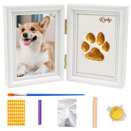 Avont Paw Print Kit with Picture Frame and Imprint Clay, Pawprints Impression Keepsake for Dogs Cats, Memorial Desk Display for Pets -White