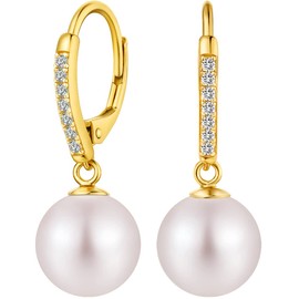 Miaofu Pearl Earrings 18K White Gold Plated 925 Sterling Silver Pearl Earrings Hypoallergenic Elegant Jewellery for Women Various Colours and Sizes, Sterling Silver, Pearl