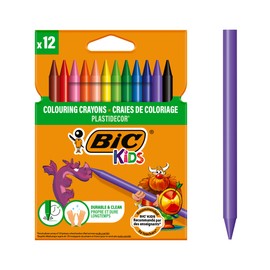 BIC Kids Pastelli Colorati, Plastidecor, Colori Assortiti, Confezione da 12 Pastelli, Colori per Bambini a Casa e a Scuola