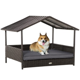 Rattan Dog House with Canopy - Comfortable, Stylish Outdoor Pet Shelter for Small to Medium Dogs