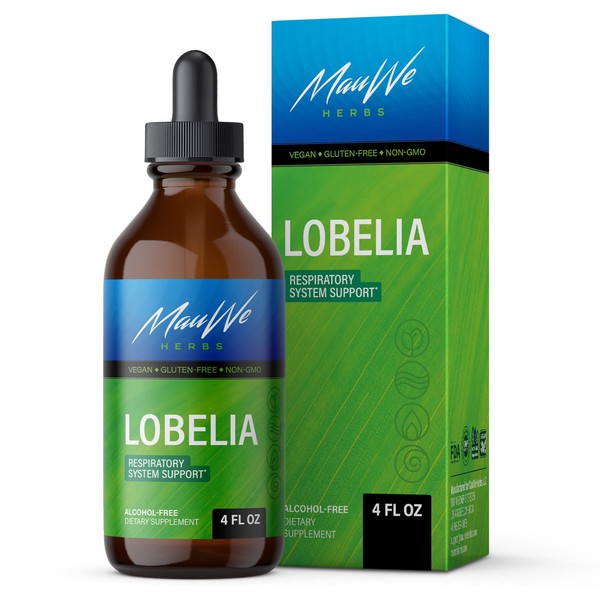 MAUWE HERBS Lobelia Tincture - Lobelia Inflata Herbal Supplement Supporting Lungs, Muscles, Joints, Antioxidant & Blood Flow Support, Mood Booster, Stress Relief - Lobelia Herb Extracts, 4fl. oz