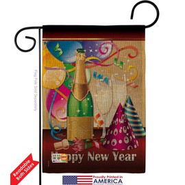 Breeze Decor New Year Happy Garden Flag Winter Clock Countdown Champagne Party Fireworks Celebrate Small Decorative Gift Yard House Banner Double-Sided Made in USA 13 X 18.5