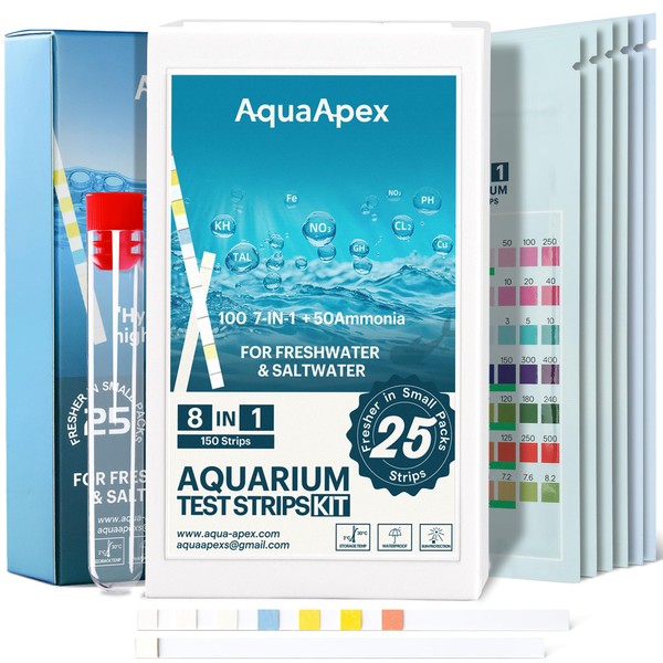 Aquarium Test Strips Kit,8-in-1– 150 Strips Total, 50 Ammonia Test