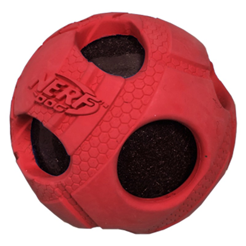Nerf Dog 1484 Red Rubber Wrapped Bash Tennis Ball Squeak