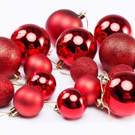 Christmas Tree Ornaments, 32 Pieces, 25mm, Red Shiny and Matte, Shatterproof Plastic Hanging Balls