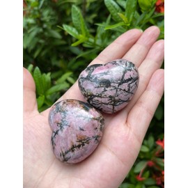GAF TREASURES Rhodonite Gemstone Hearts, Polished Rhodonite Puffy Hearts, Rhodonite Crystal Palm Stone, Rhodonite Healing Crystal Hearts (1 Heart)