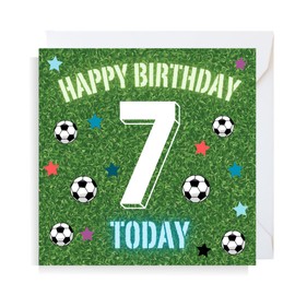 Second Ave Football 7th Birthday Age 7 Square Children's Kids Birthday Greeting Card for Boy or Girl