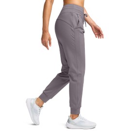 Soothfeel Women's Fleece Lined Joggers Water Resistant High Waisted Sweatpants Winter Warm Thermal Running Hiking Pant Pocket （Dusty Grey XS）