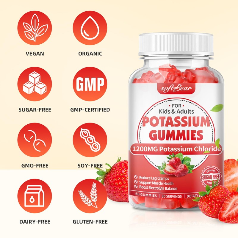 softbear Potassium Gummies for Adults, Sugar Free Potassium Chloride Gummies