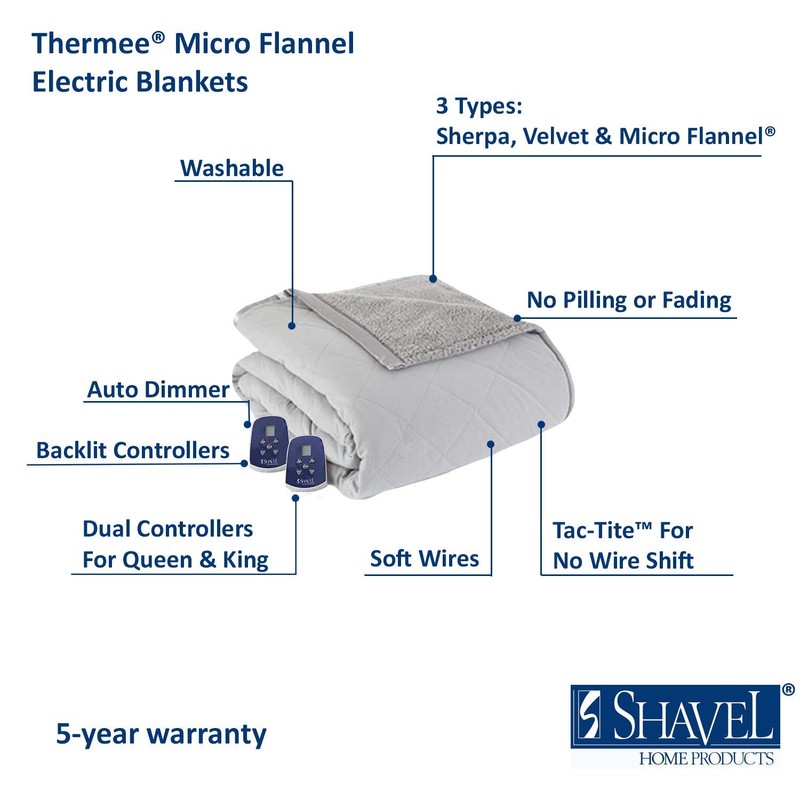 Thermee Micro Flannel Electric Blanket with Sherpa, Tan, Queen