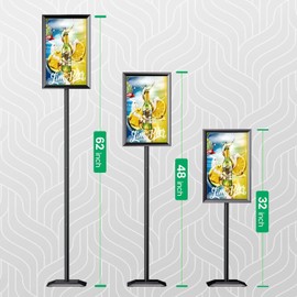 2 Pack Adjustable Sign Stand for Display, Heavy Duty Sign Holder Floor Stand with Base, Aluminum Snap Open Frame 8.5 x 11, with Anti-Slip Solid Steel Square Pedestal and Signage Clip(2 pack)