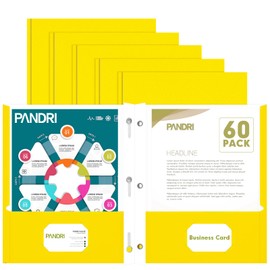 Two Pocket Folders, PANDRI 60 Pack Two Pocket Folders with Prongs, 3 Prong Folders Designed for Office and Classroom, Letter Size Yellow
