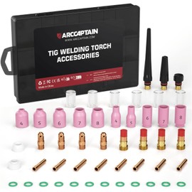 ARCCAPTAIN 49 Pcs TIG Welding Torch Accessories kit Alumina Nozzle Collets Body Stubby Gas Lens #10 Glass Cup Kit for WP-17/18/26-Black