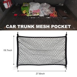 BWBWND Elastic Cargo Net for SUV, 27.6" x 19.7" Stretchable Mesh Rear Cargo Netting with Fixing Hooks, Single Layer Fine Mesh Adjustable Trunk Bed Netting Cover for Car Sedan Van