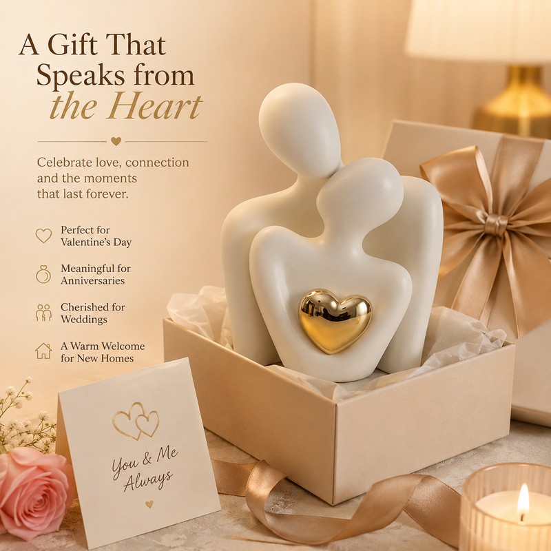 1pc Romantic Couple Statue for Home Decor – Ceramic Embrace