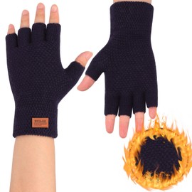 Lancry Pair of Fingerless Gloves for Adults, Winter Knit Touchscreen Warm Stretchy Half Finger Mittens for Women Men Working Cycling