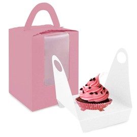 Cupcake Boxes,30 Pack Cupcake Boxes Individual Single Cupcake Boxes Individual Cupcake Boxes,Clear Window Inserts Handle Cupcake Muffins Cupcake Carriers Pastry Containers (Pink)