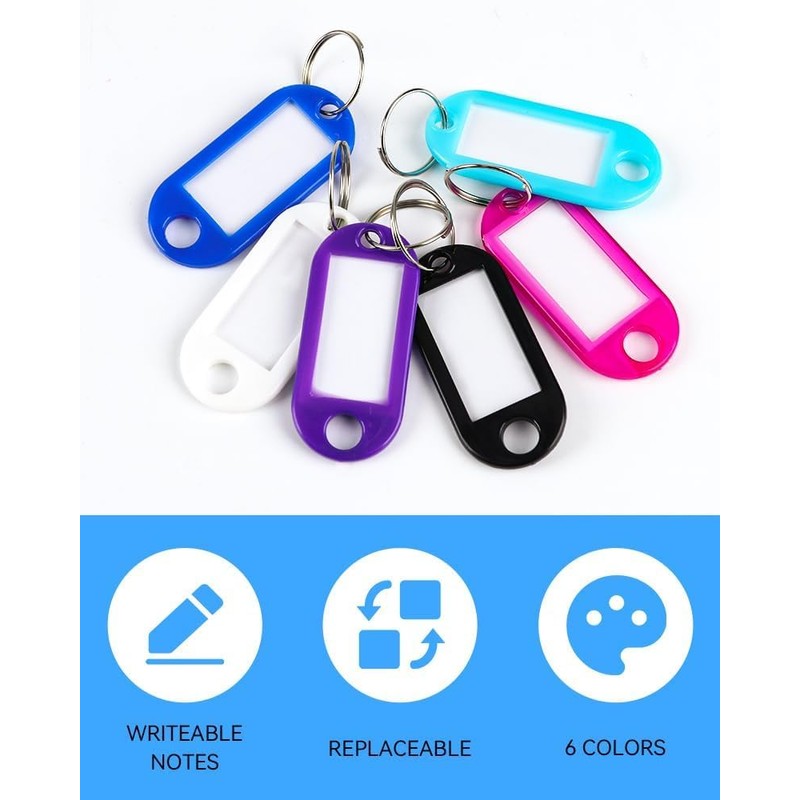 Pack of 6 Key Rings with Writeable Labels, Wrist Coil